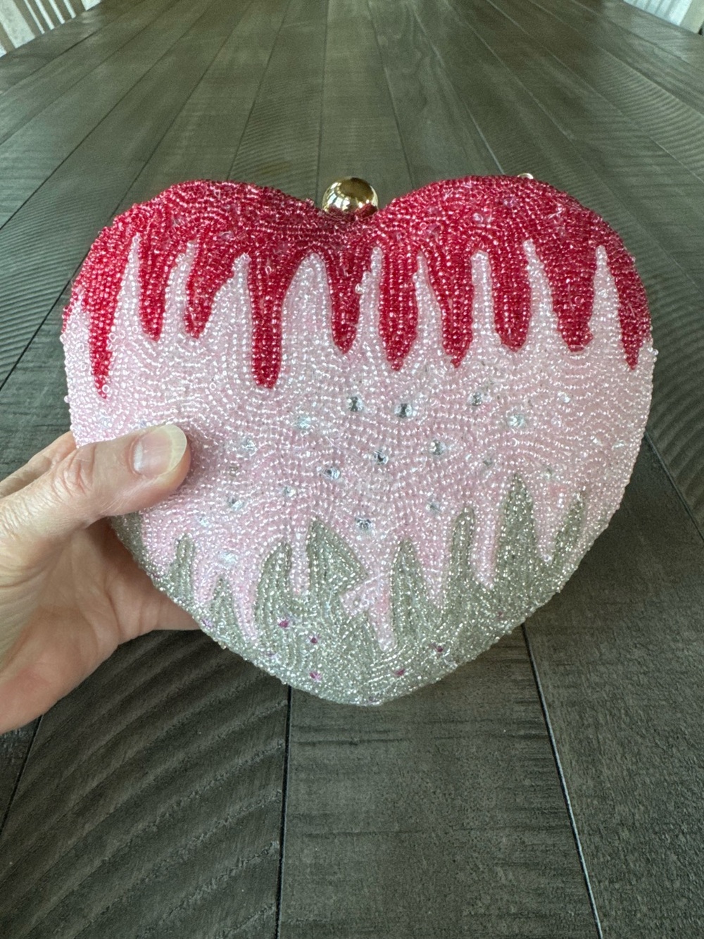 Lulu Pink & Red Beaded Heart Novelty Drip Handbag/Bag/Clutch - Picture 8 of 16